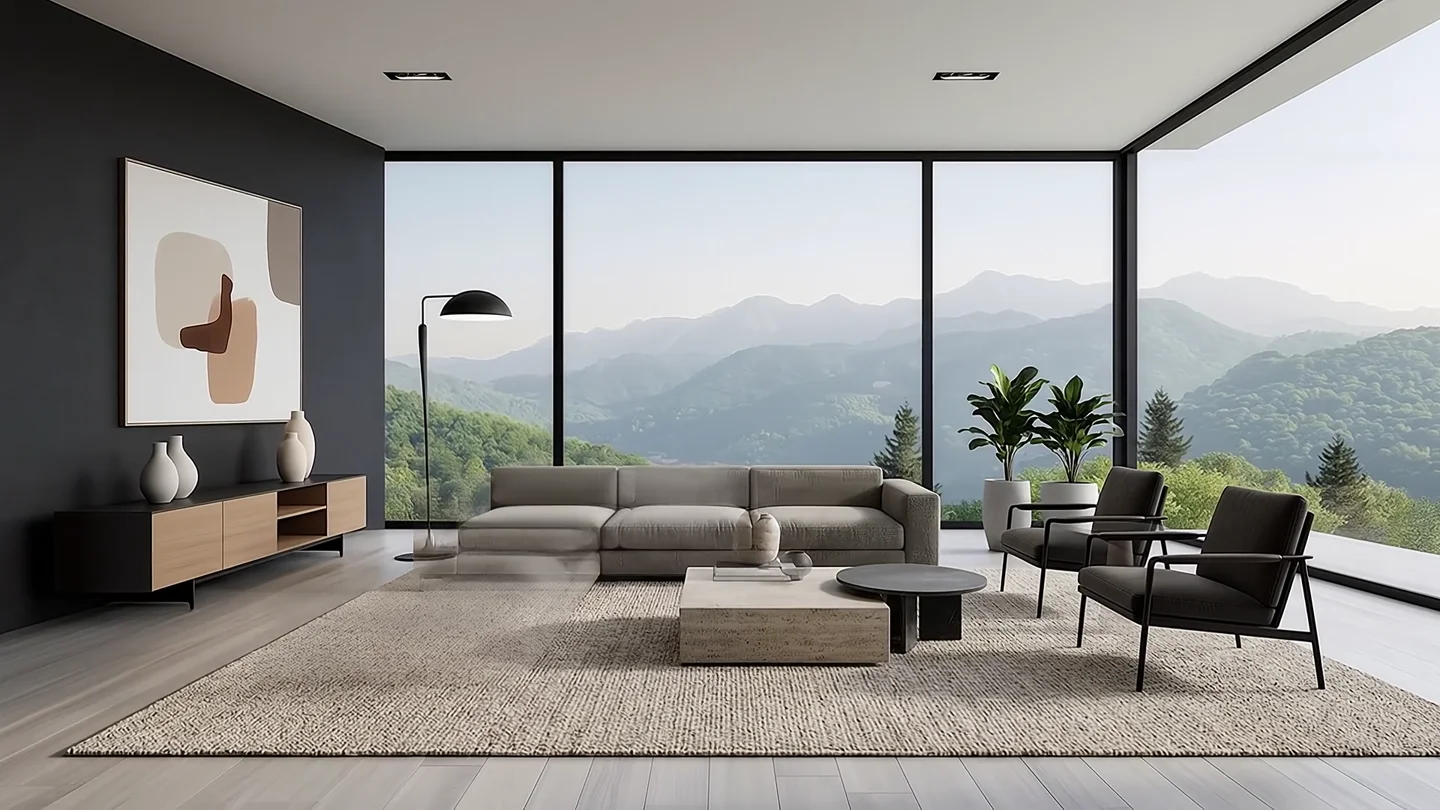 Modern furnished interior from the owner-supplied transformation visualization