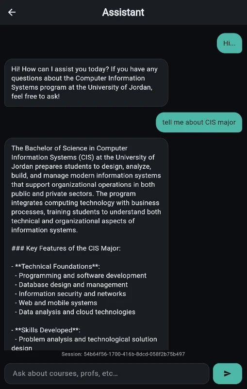CISmate AI assistant answering a question about the Computer Information Systems program